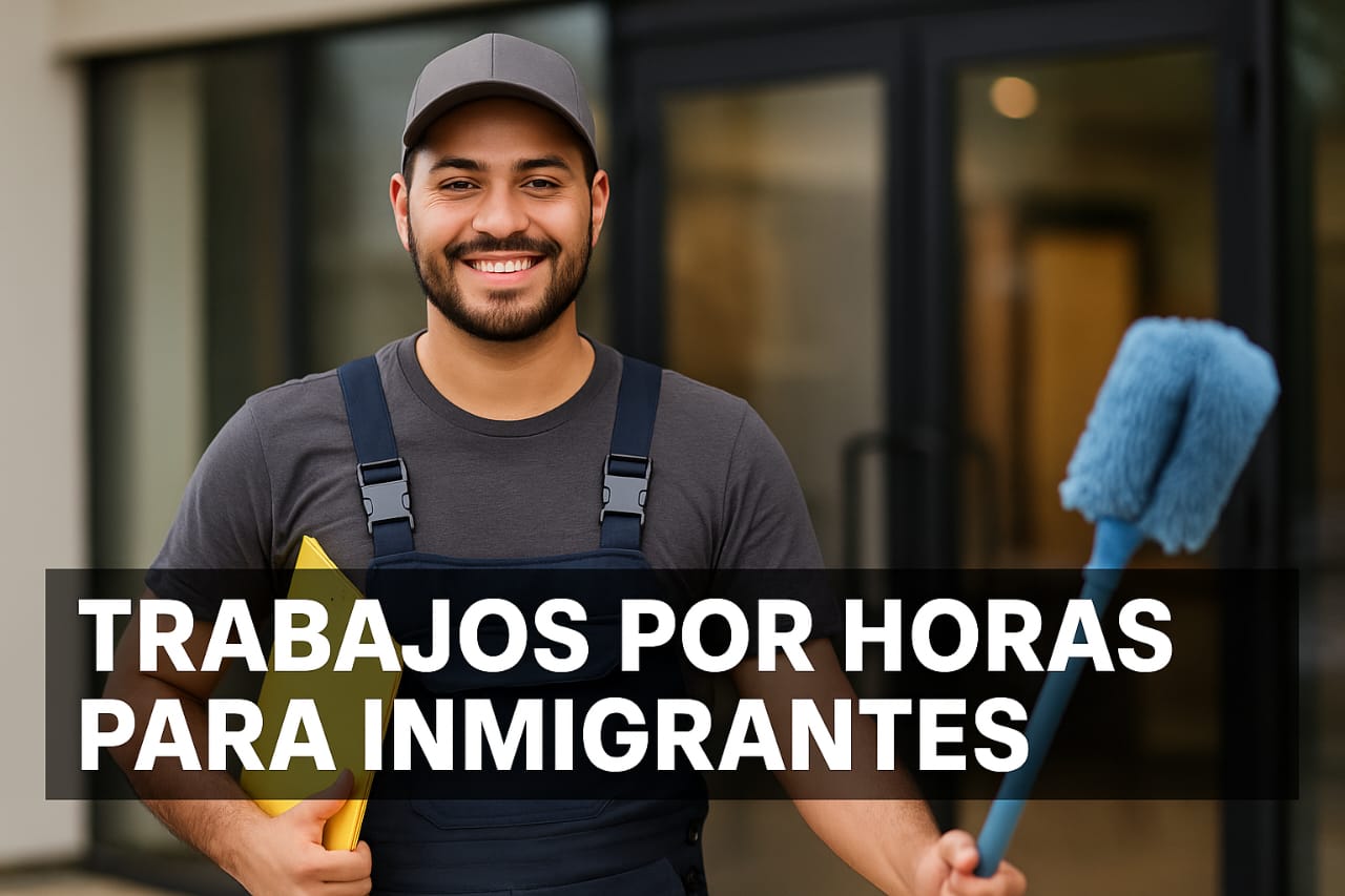 Hombre inmigrante trabajando por horas en Estados Unidos con actitud positiva y profesional