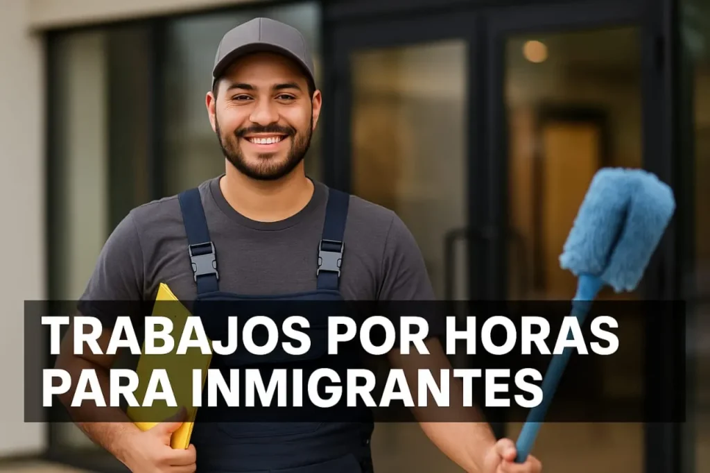 Hombre inmigrante trabajando por horas en Estados Unidos con actitud positiva y profesional